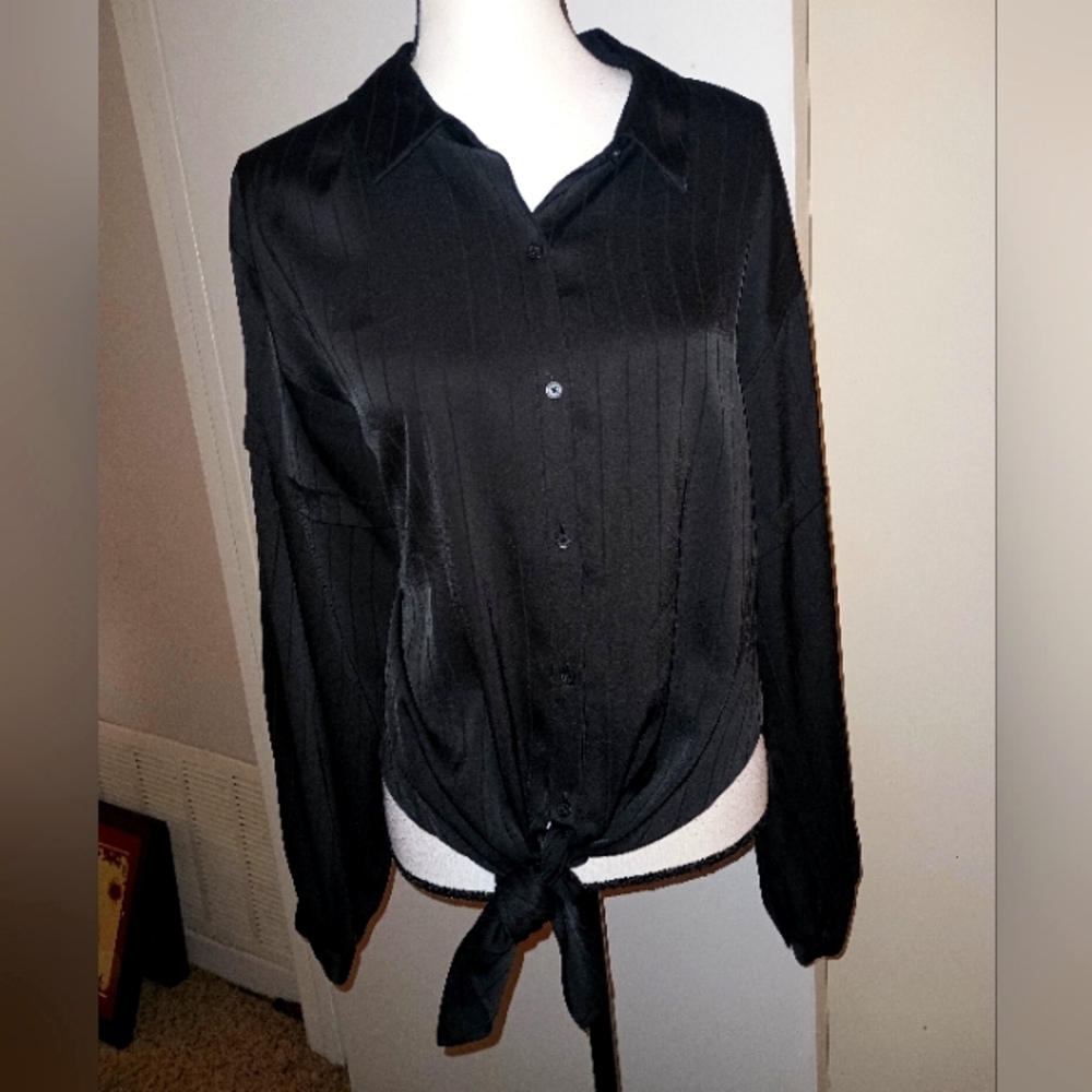 DKNY Black Button-Down Tie-Front Shirt 2XL/18-20
